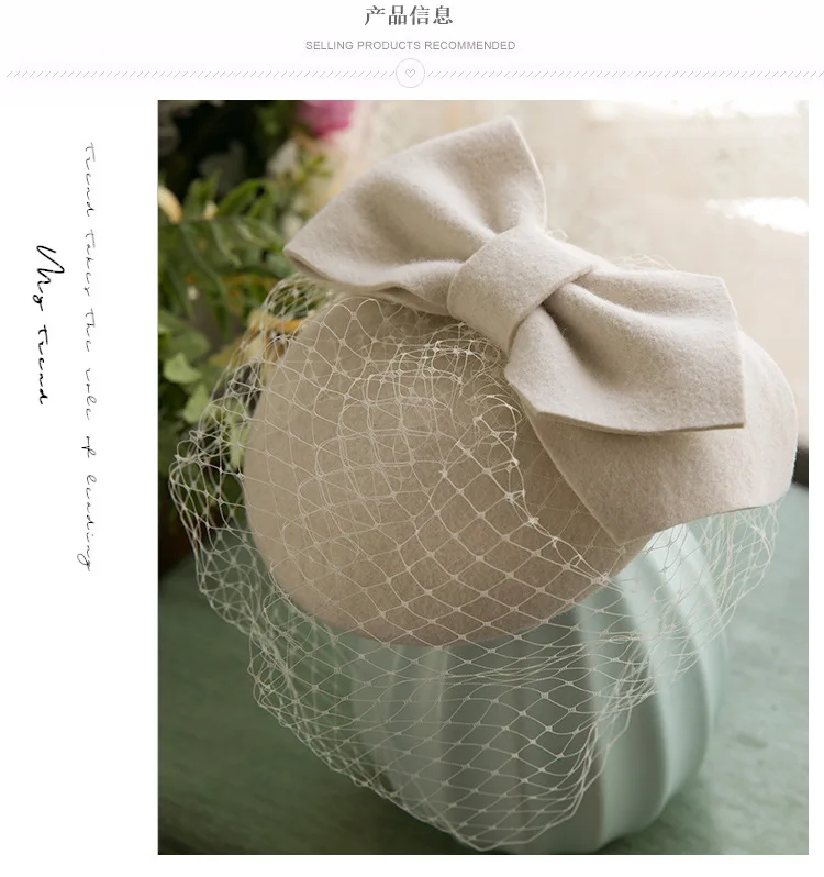 Women Chic Fascinator Hat Cocktail Pillbox Cap Fashion Bowknot Berets Lady Party 100% Wool Felt Fedora Hat Cloche Hat