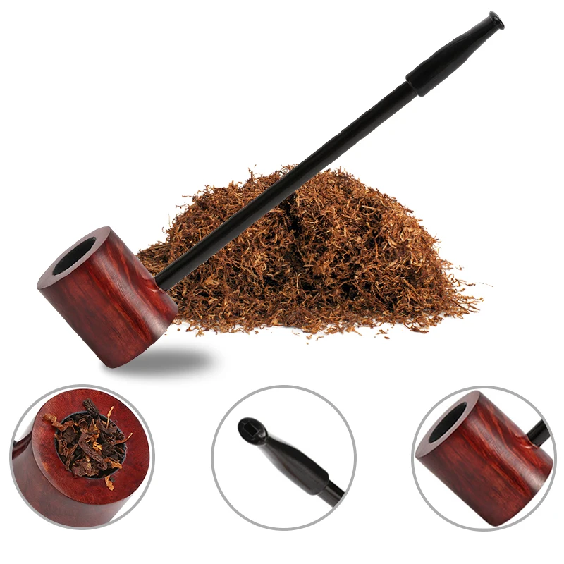 Ebony Solid Wood Tobacco Pipe Handmade Smoking Pipe Cigarette Holder Filter Wooden Smoke Pot Straight Pipe Cigarette Accessories