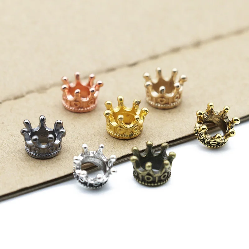 50pcs/lot New Crown Charm Beads fit Bracelet Jewelry Gold/Silver/Antique Bronze Crown Beads For DIY Jewelry Making Findings