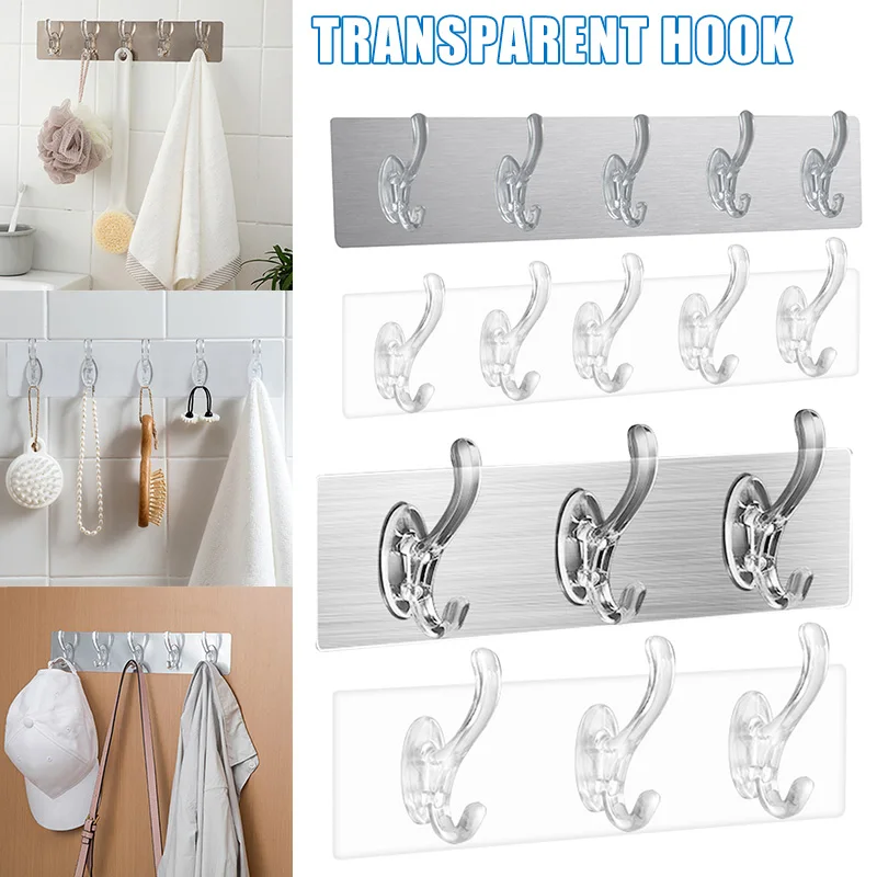 

Transparent Row Hook Wall Hooks Strong Non Marking Sticking Hook Waterproof Oil-proof Coat Hook For Kitchen Bathroom Organizer