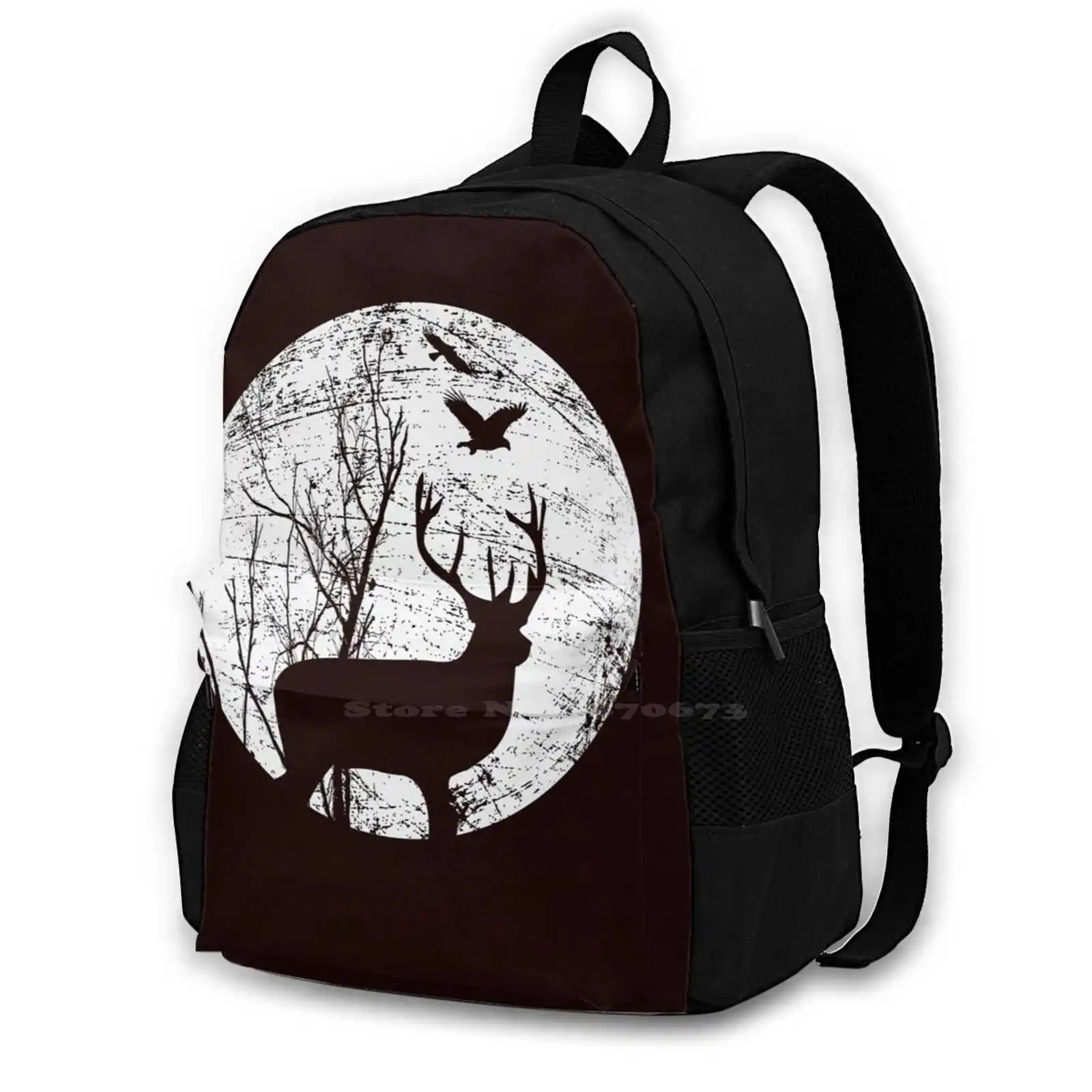 

Stag Night Hot Sale Schoolbag Backpack Fashion Bags Stag Night Deer Graphic Moon Circle Eagles Modernist Design