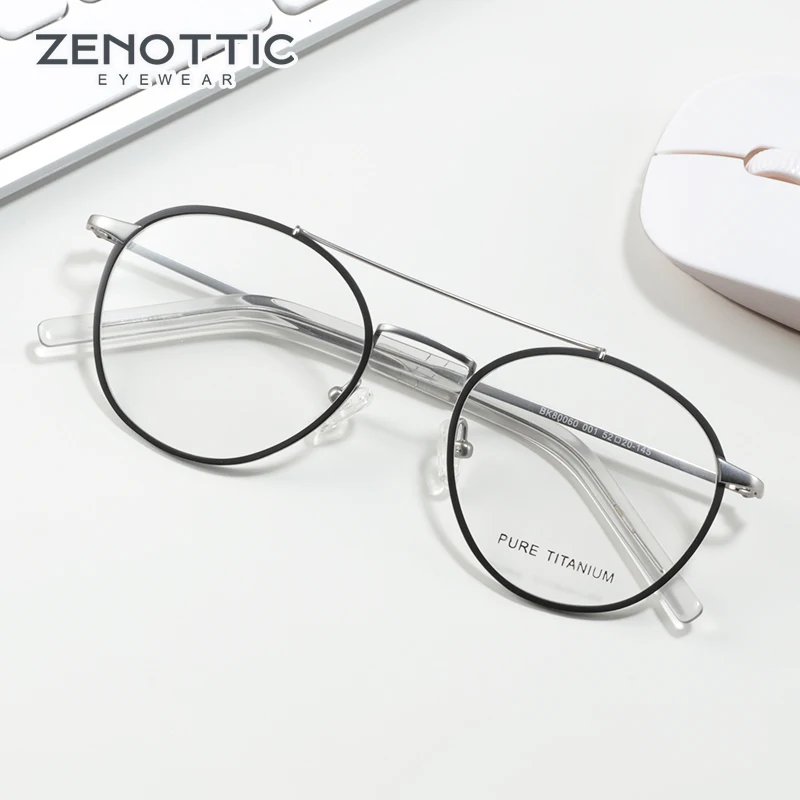 ZENOTTIC Pure Titanium Glasses Frame Women Retro Round Prescription Eyeglasses Men Luxury Double Bridge Optical Myopia Eyewear