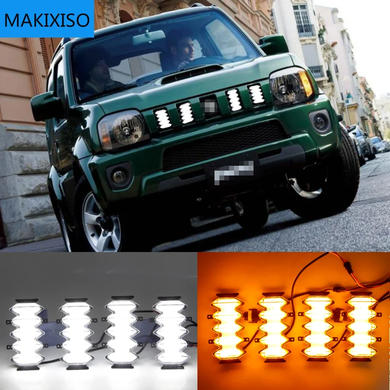 

4PCS LED Front Grille Upgrade Lamps Daytime Running Light For Suzuki Jimny 2019 2020 2021 DRL Yellow Turn Signal