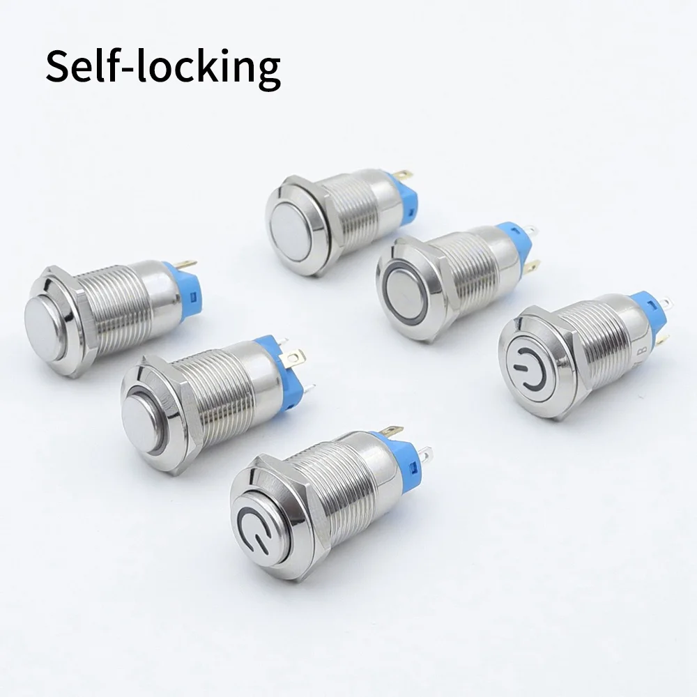 12mm Button without fixation Metal Illuminated Push Button Switch Led 12v Latching Light Waterproof Momentary 3V 5V 6V 220V 110V