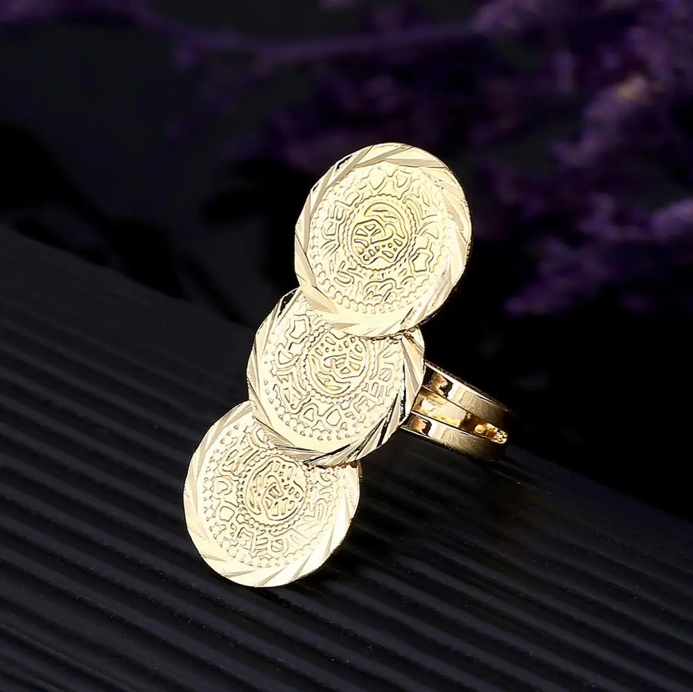 Gold Color Arab Ancient Coin Ring Women Girls Africa Middle Eastern Money Muslim Islam Coins Ring Jewelry