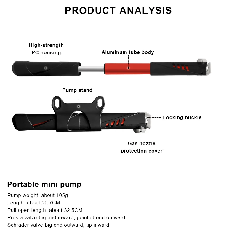 Portable Bike Pump Mini Inflator Aluminum Alloy MTB Bicycle Tire Pump Ultralight 120 Psi High Pressure Road Cycling Air Pumps