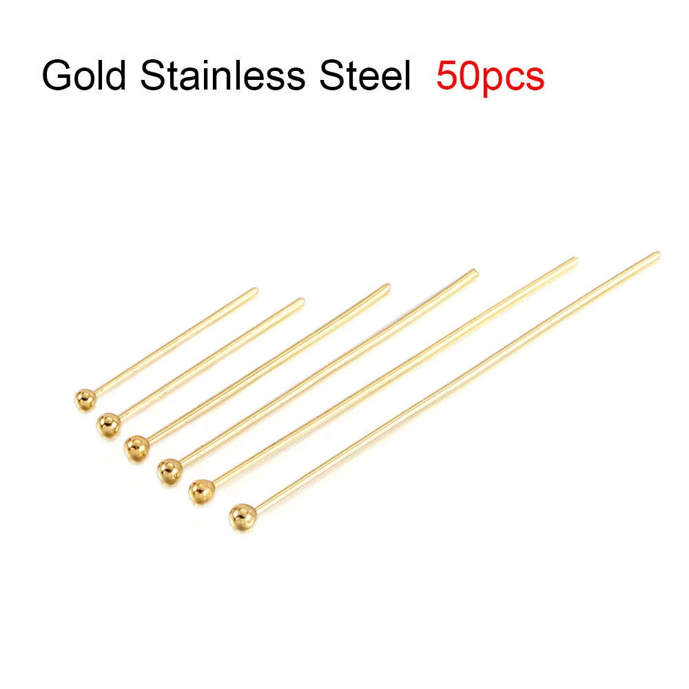 50/100Pcs Gold Color Stainless Steel Heads Eye Flat Head Pin Ball Head Pins for DIY  Earrings Jewelry Making Accessories