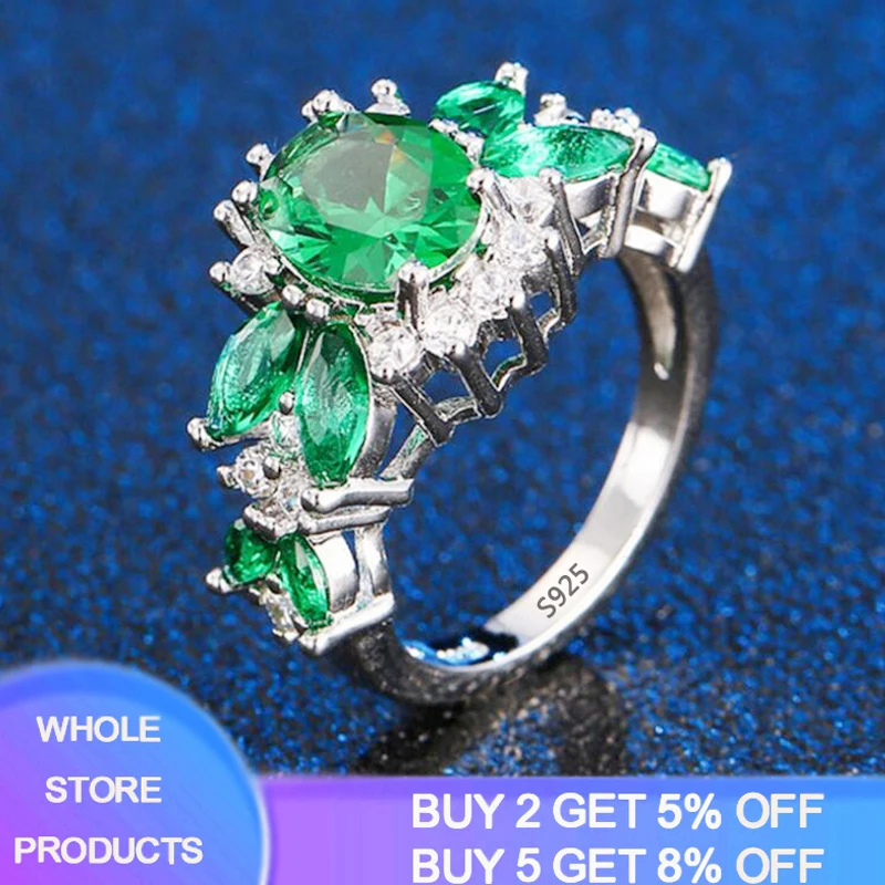 

YANHUI New Fashion Tibetan Silver Jewelry Emerald Rings For Women Female Valentine's Day Accessories