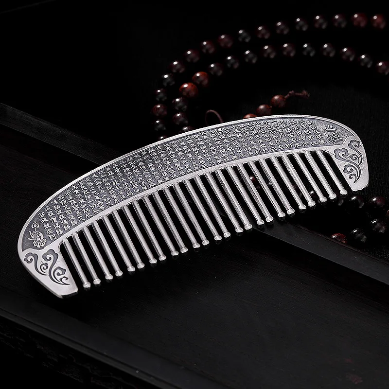 

Handmade 999 Silver Comb Engraved Chinese Words Lucky Accessories Vintage Antique Silver Hair Combs For Women Lady Wedding Gift