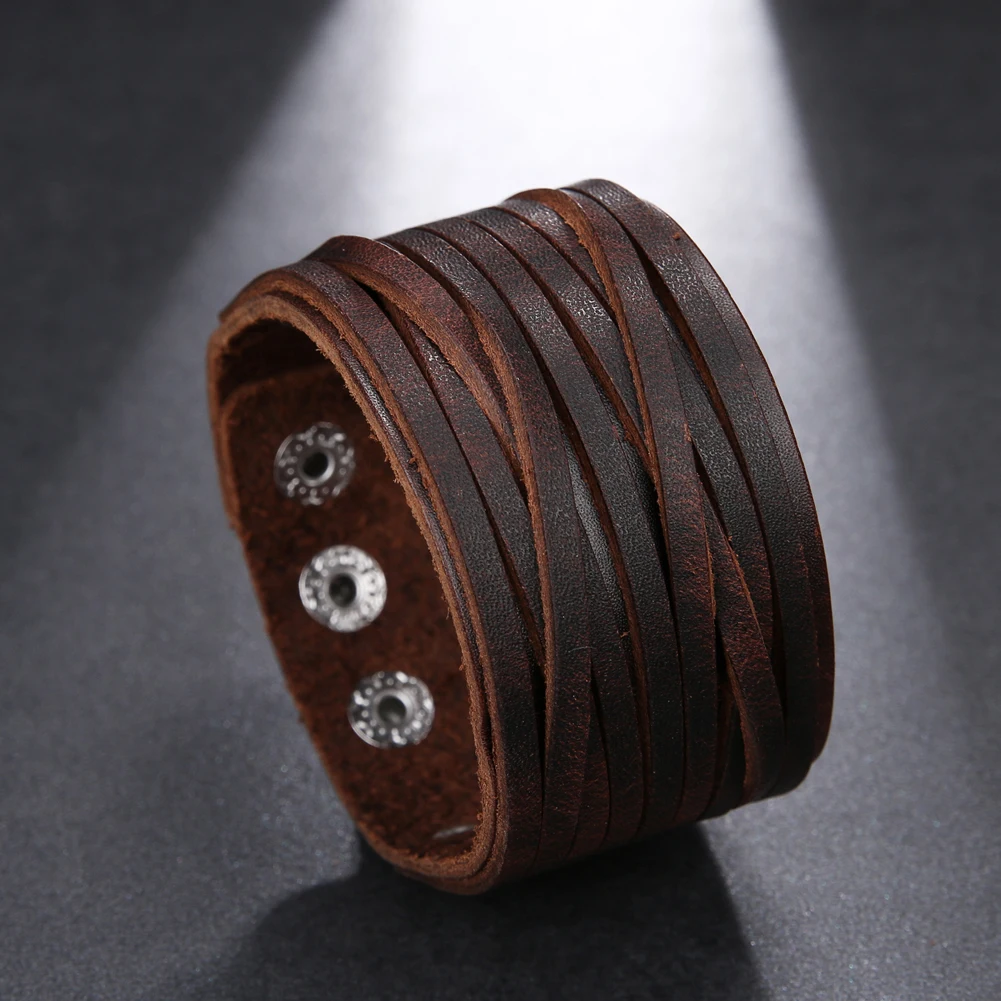 2021 Trend Jewelry Vintage Hand Woven Multilayer Leather Bracelet Cuff Wide Leather Men\'s Bracelet Pulsera Hombre