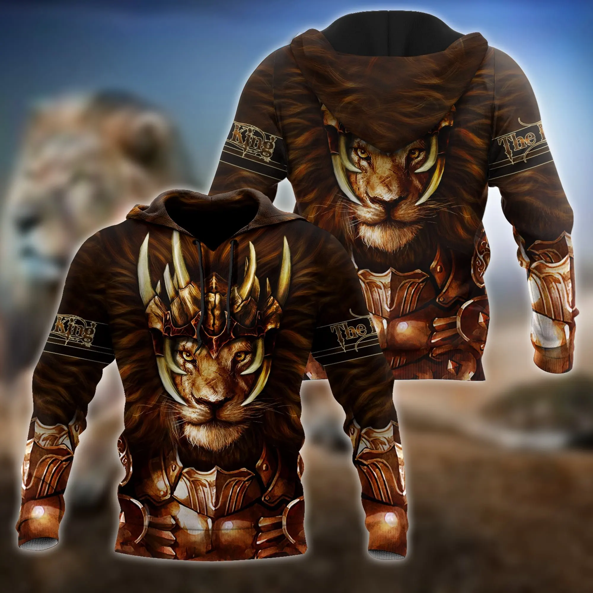 Lion Warrior Armor Tattoo 3D All Over Printed Men Autumn Hoodie Unisex Hooded Sweatshirt Zip Pullover Casual Streetwear KJ472