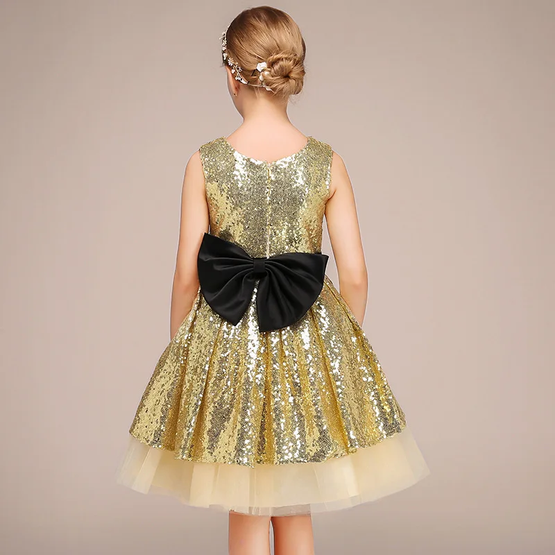 Dideyttawl Kids Girl Party Formal Dresses Short Gold Sequins Birthday Princess Gowns Knee Length Flower Girl Dresses For Wedding