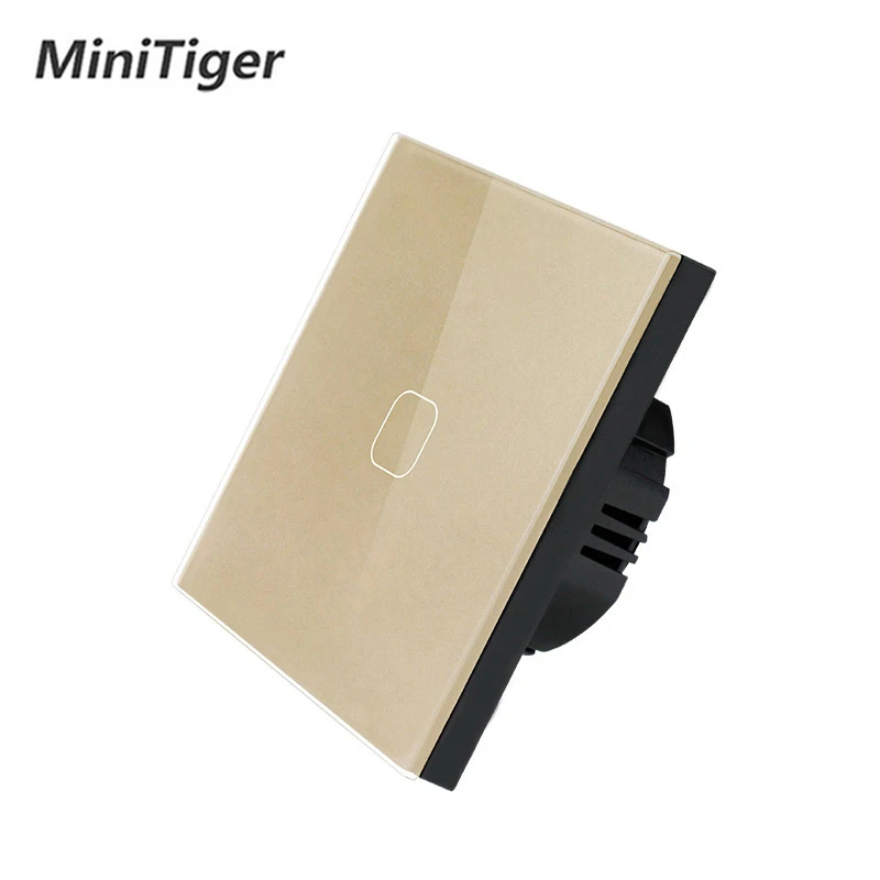 MiniTiger EU/UK standard 1 Gang 1 Way Touch Switch White Crystal Glass Panel Touch Switch Light Wall Only Touch Function Switch