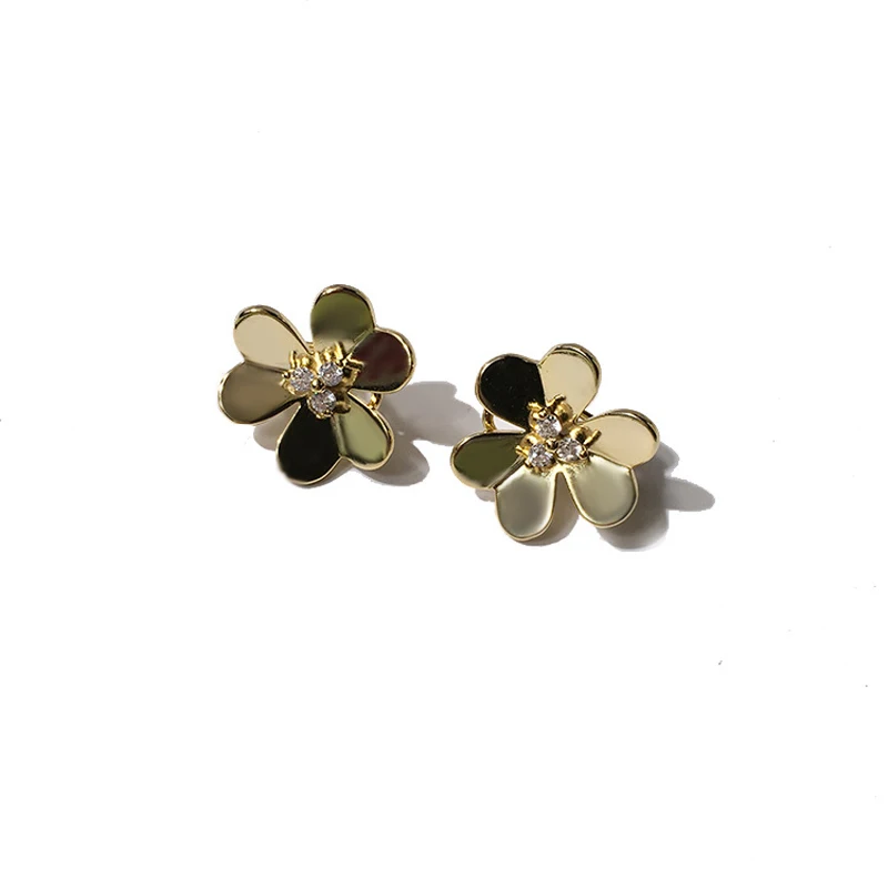 Top Quality Flower Style Clip Earrings Micro Setting Zircon Silver Gold Color Earrings For Women Wedding Jewelry