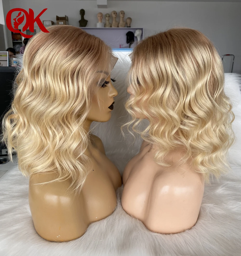 QueenKing hair 13x6 Lace Front Wig 180% Ombre 12/613 Color Bob Wig  Free Part Preplucked Brazilian Human Remy Hair