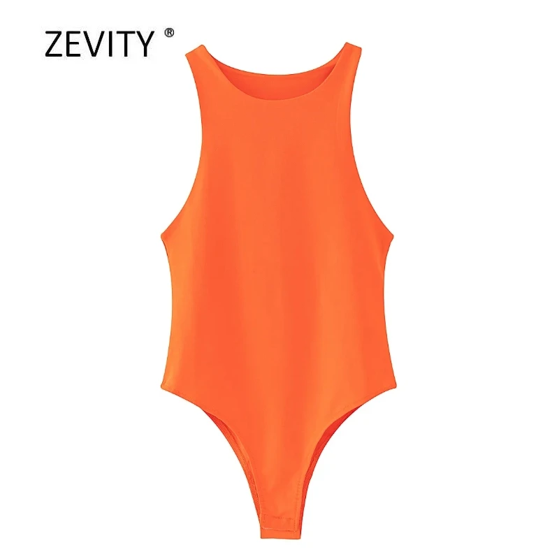 Zevity New Women fashion candy colors slim bodysuits female chic o neck sleeveless vest blouse brand leisure playsuits tops P859