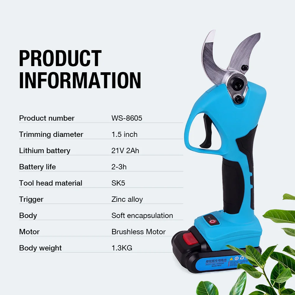 SWANSOFT Professional Cordless Electric Pruning Shears 8605 Power Cutter Tool Orchard Scissors Garden Tree Branch Pruner