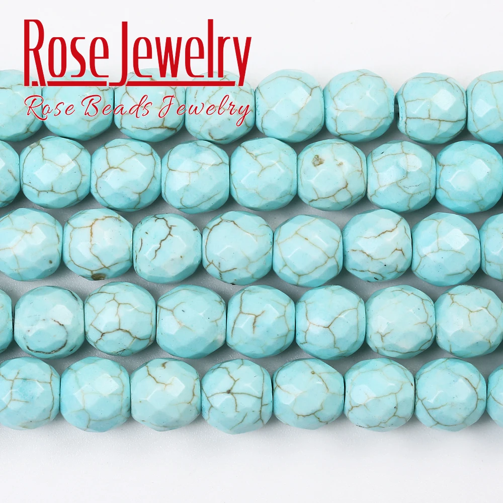 wholesale Faceted Blue Turquoises Round Loose Beads 15inches 4 6 8 10 12 mm Pick Size For Jewelry Making DIY Bracelet Necklace