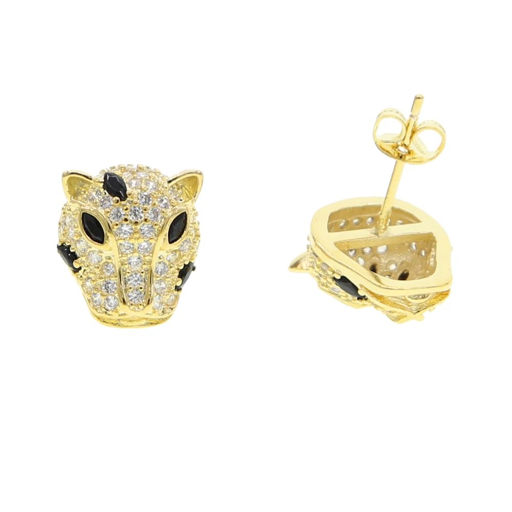 Gold color white black cz paved cool animal design leopard jaguar stud earring for women