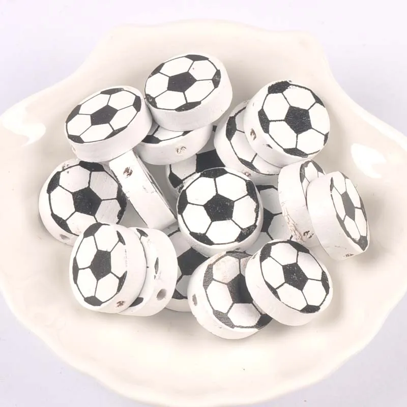 30Pcs Football Oblate Circle Wood Spacer Beads Craft Supplies For DIY Jewelry Making Pacifier Clip Handmade Accessories m2244