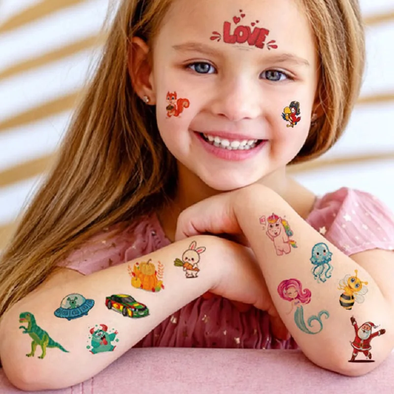 Child Temporary Tattoo Stickers Waterproof Body Face Transfer Tattoo Fake Nails Kids Anime Decorative Party for Boy Girl Gifts