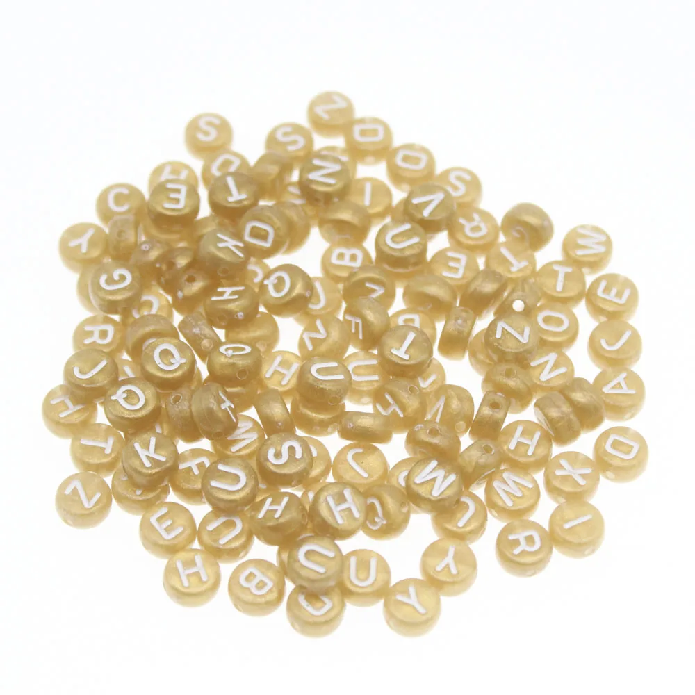 CHONGAI 300Pcs Round Gold Color Acrylic Letter Beads For Jewelry Making Kid Diy Material Loose Spacer 4*7mm