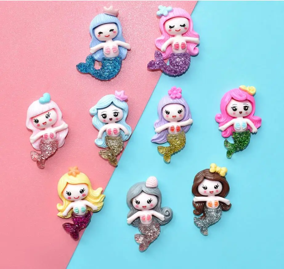 

Resin Kawaii Flatback Glitter Mermaid Cabochon Embellishments DIY Scrapbooking Decoration For Hairbows Center Accessories