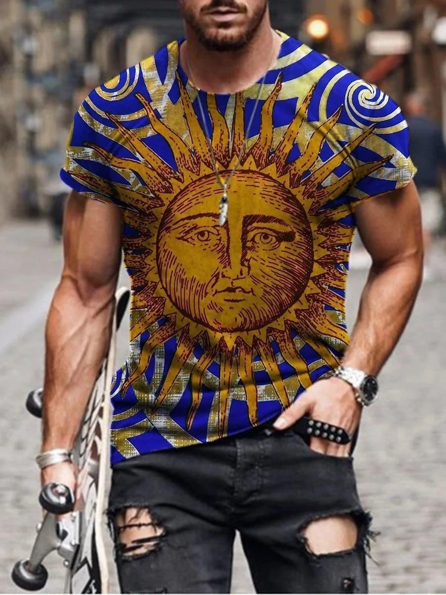 Summer New Men Fashion scrawl Harajuku Printed O Collared Ethnic Style T Shirts Men\'s Oversized Vintage Short Sleeve Tshirts