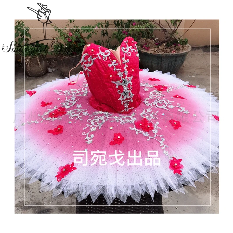 Red Flower Fairy Ballet Competition Tutu Cosutmes Girls Custom Made Professional Ballerina Pancake Tutu BT4002