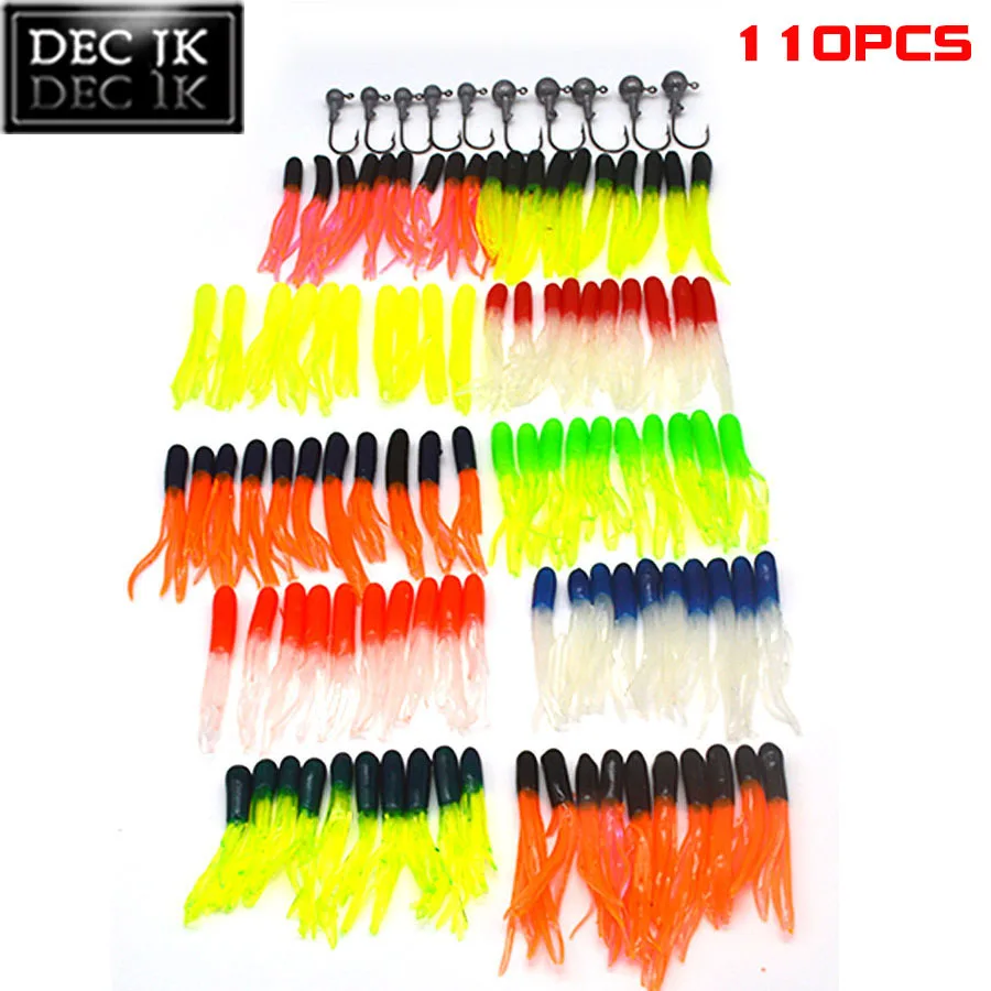 110PC Soft Silicone Lures Set For Fishing Carp Shad Trout Lead Jig Head Hooks Soft Plastic Fake Artificial Bait Lot In River