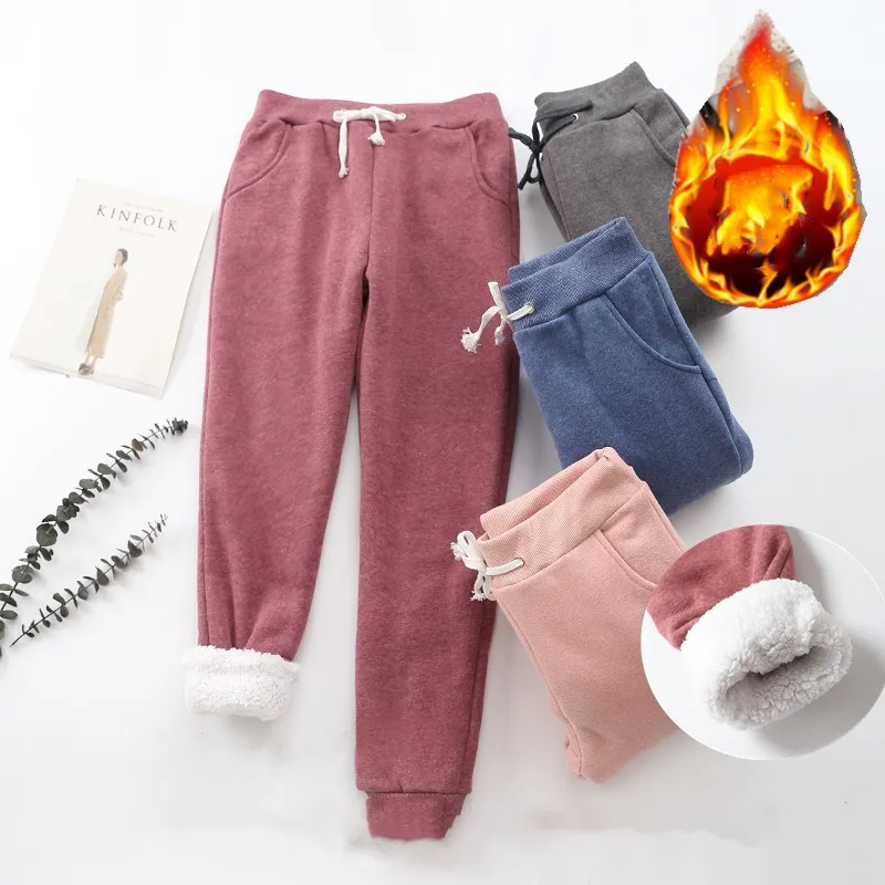 

2020 Winter Women Cotton Thickening Lmitation Lamb Hair Warm Sweatpants Casual Comfy Sweatpants Leisure Trousers Harlan Pants