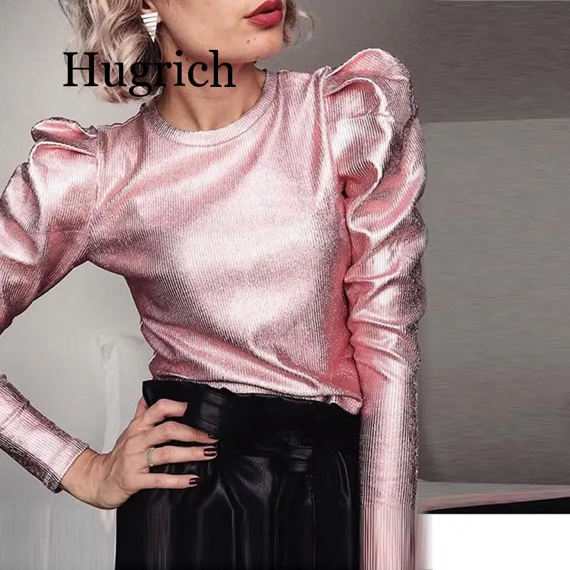 Goud Fluwelen Bladerdeeg Lange Mouw Blouse Casual Shirt Vrouwen Lente O Hals Slim Fit Tops Fashion Streetwear Herfst Blouse