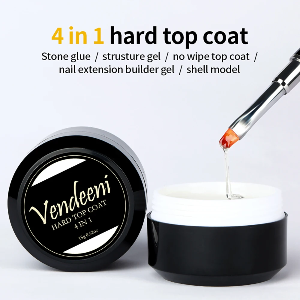 Vendeeni 4 In 1 Multifunction Top Coat Gel Polish UV Poly Extension Gel Builder Reinforce Ripple Line Nail Rhinestone Glue 15g