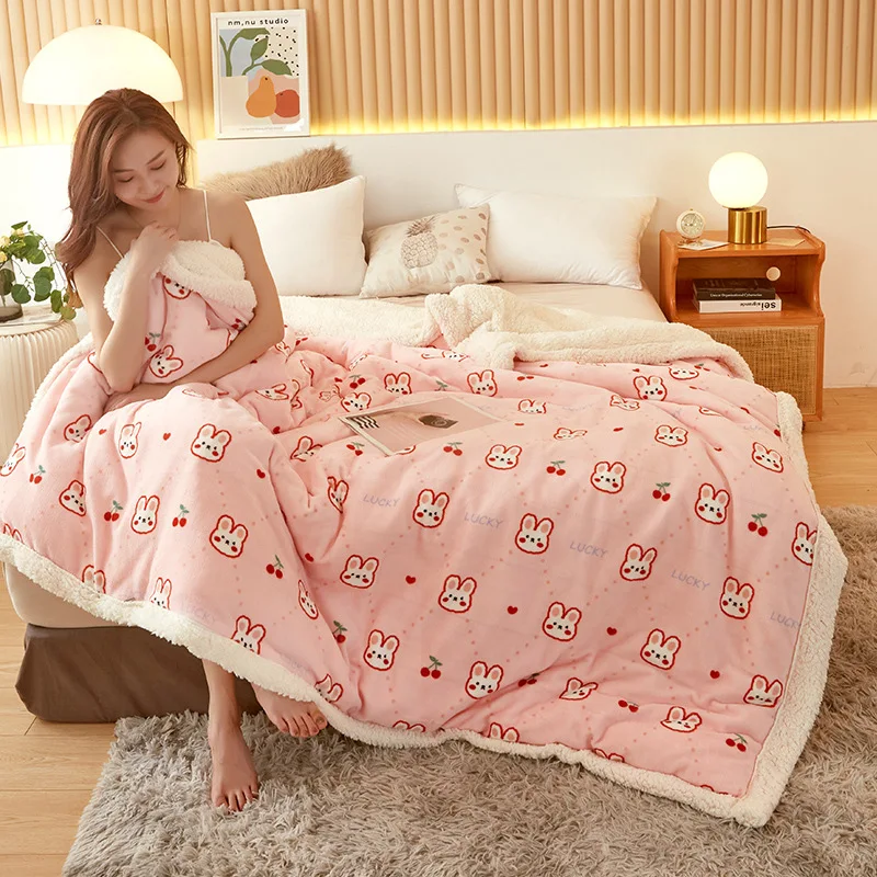 2021 Milk Velvet Multifunctional Blanket Autumn and Winter Thickened Warm Lamb Velvet Double Layer Cartoon Printing Blanket