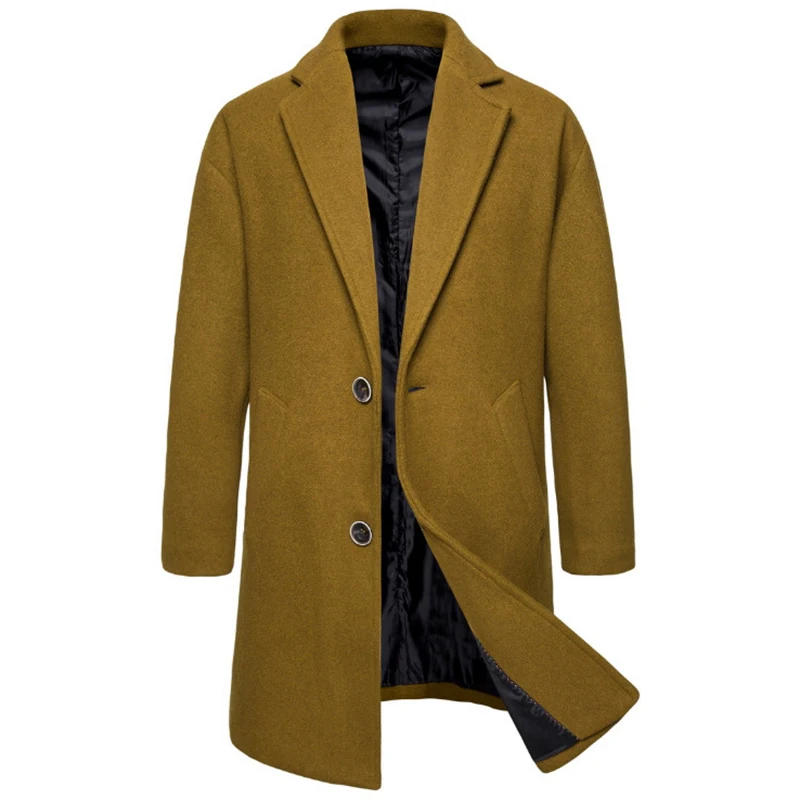 

Autumn Trend Mens Woolen Jacket Coat Solid Color Wool Blends Coat Winter Long Trench Coat Men Fashion Jackets Men Overcoat