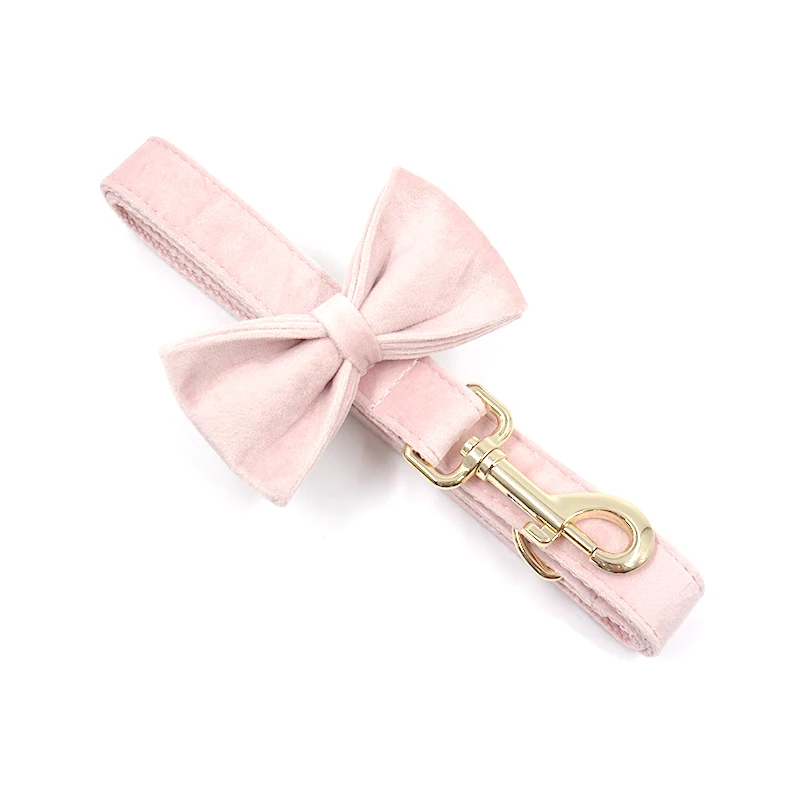 Pink Velvet Dog Harness Personalized Thick Luxury Collar for Dogs Adjustable Soft Padded Dog Collar and Leash Set for Female Pet