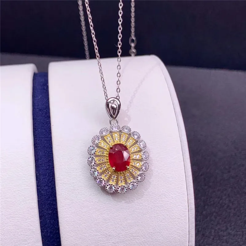 

nature Ruby Gemstone S925 Silver Sterling Pendant Necklace Fine Jewelry Heart & Water Drop Bridal Wedding Classic