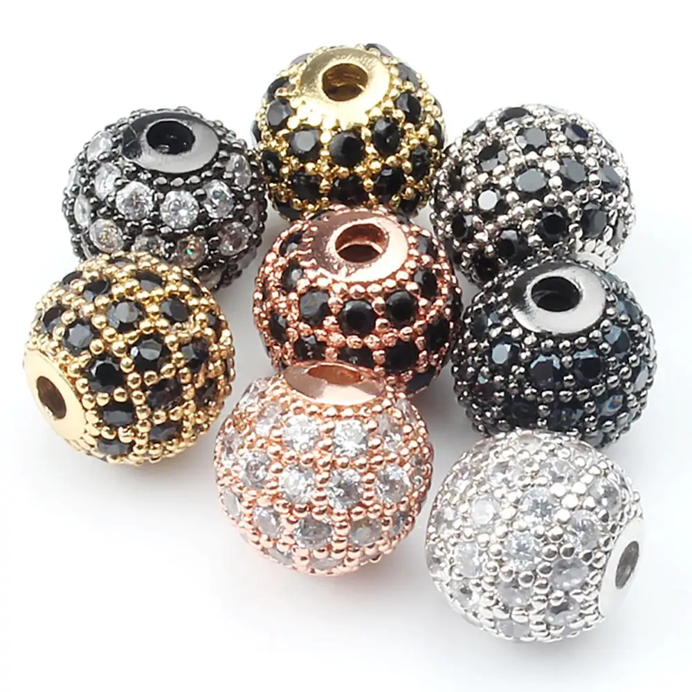 3pcs/lot Round Ball CZ Beads Metal Brass Micro Pave Crystal Zircon Space Beads For Jewelry DIY Charm Bracelet Making 4/6/8/10mm