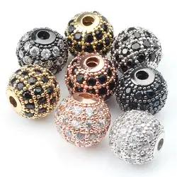 3pcs/lot Round Ball CZ Beads Metal Brass Micro Pave Crystal Zircon Space Beads For Jewelry DIY Charm Bracelet Making 4/6/8/10mm