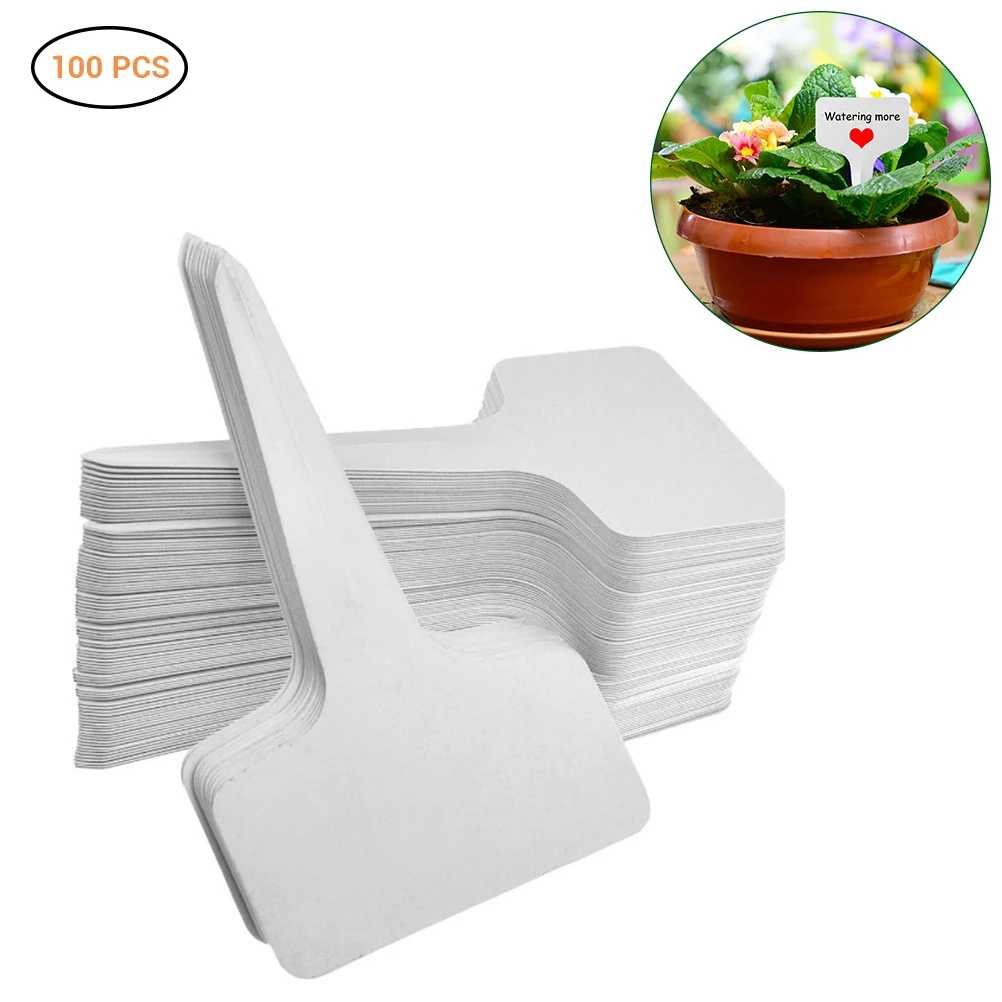 100 pcs PVC Garden Labels White Gardening Plant Sorting Sign Tag Ticket Plastic Writing Plate Board Plug