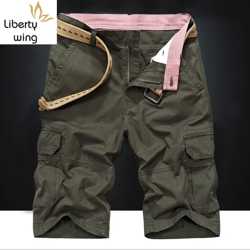 

Summer Mens Knee Length Multi Pocket Safari Style Short Overall Casual Streetwear Plus Size 44 Man Beach Shorts