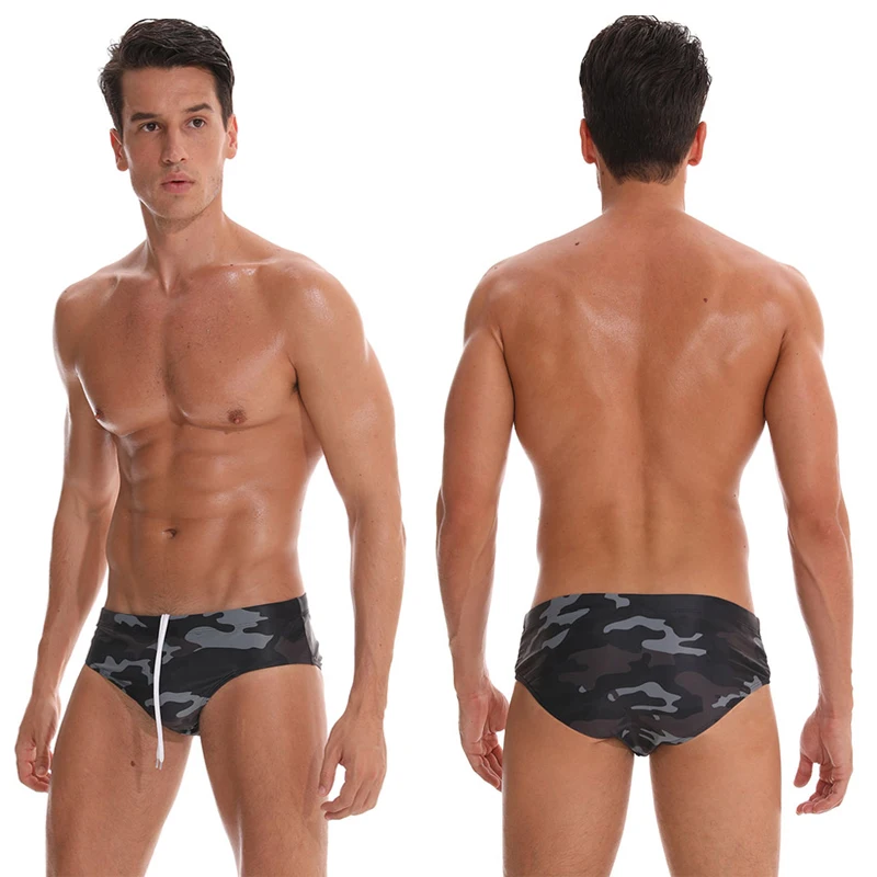 Datifer Costumi da bagno Boxer sexy bassi Slip da bagno da uomo Pantaloncini da spiaggia sportivi Sunga Costume da bagno uomo Colore mimetico Costume da bagno