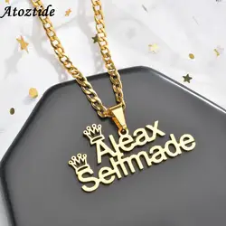 Atoztide Custom Fashion Stainless Steel Name Necklace Personalized Letter Gold Color NK Chain Necklace Pendant Nameplate Gift