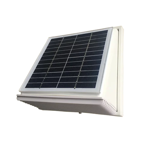 68CFM 플라스틱 태양 벽 팬 2.5W 인공 호흡기 추출기 공기 덕트 직경 120mm 창고 온실