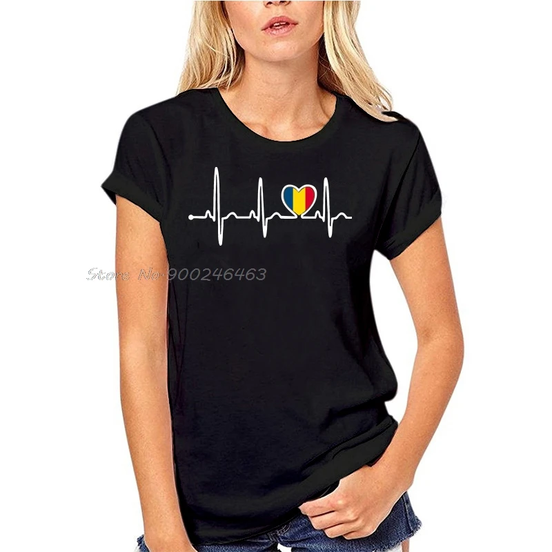 Crazy Romania Country Flag Heartbeat Pride T-Shirt Women Natural Outfit Classic Homme Awesome Tshirts Hip Hop Tees TShirt