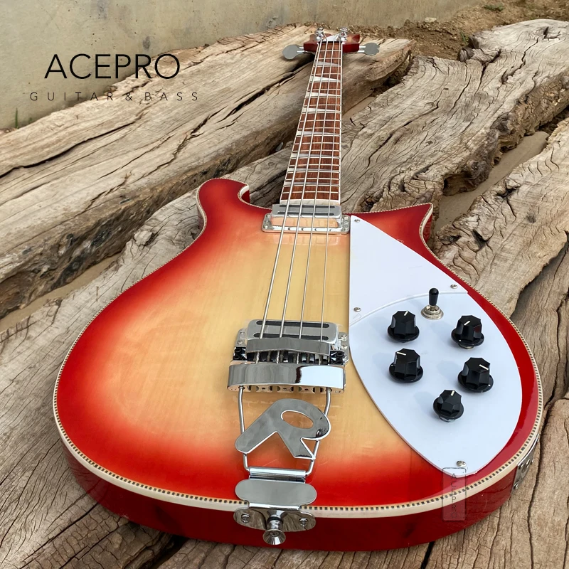 Cherry Burst Color Electric Bass Guitar, R Shape Tailpiece Bridge, Rosewood Fingerboard, Free Shipping, 4 String