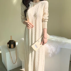 2021 Autumn Sweater Women Dress Winter Long sleeve Sweater Knitted Dresses Long loose Maxi Oversize Dresses Knitting Vestido