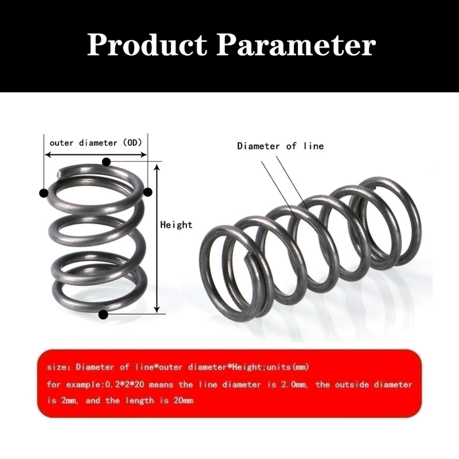 5PCS, Compressed Springs, 3mm Wire Diameter x 26mm Outer Diameter x (20-100)mm Free Length, Spring Steel Compressed Springs