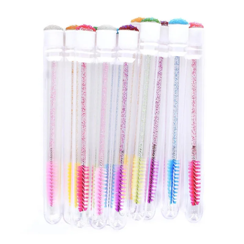 10pcs/pack Disposable Eyebrow Brush Eyelashes Extension Separate Tube Design Charming Diamond Top Mascara Stick Applicator