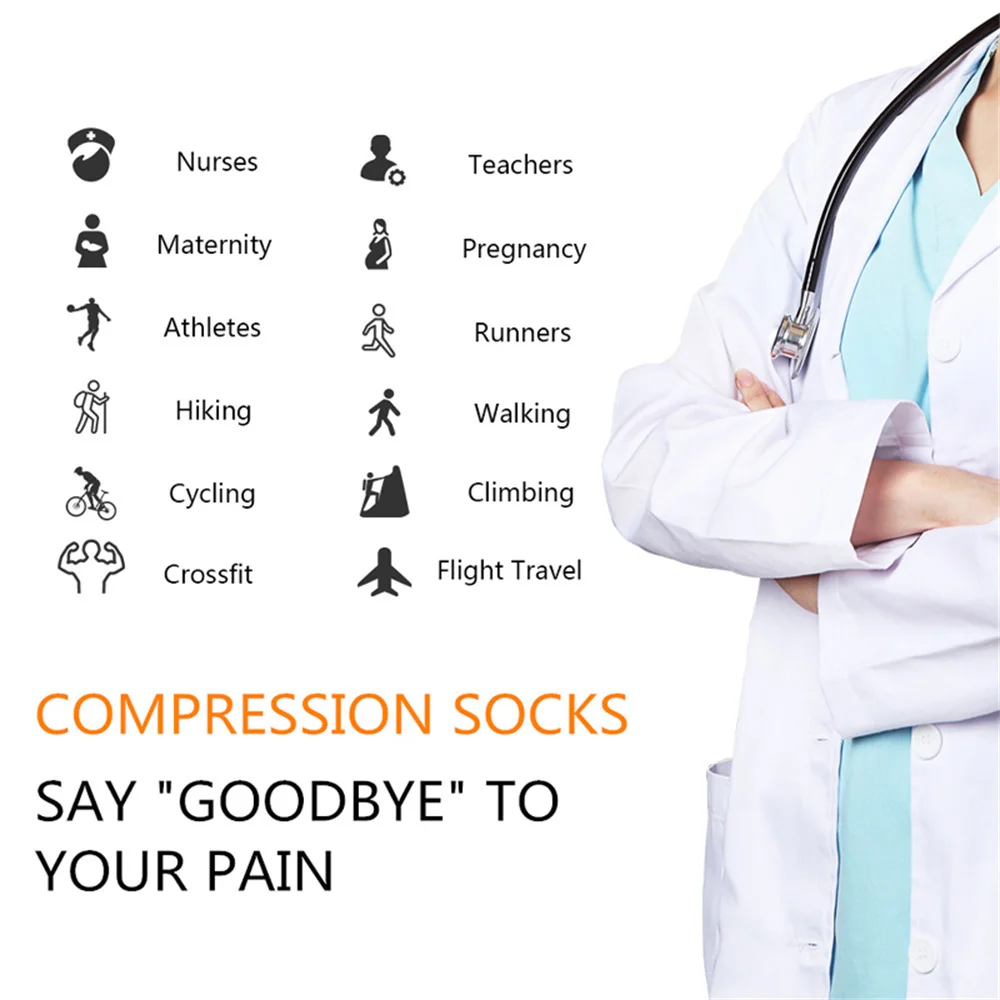 7 Pairs Compression Stocking Women Knee High 30mmHg Edema Diabetes Varicose Veins Running Sports Travel Sport Compression Socks